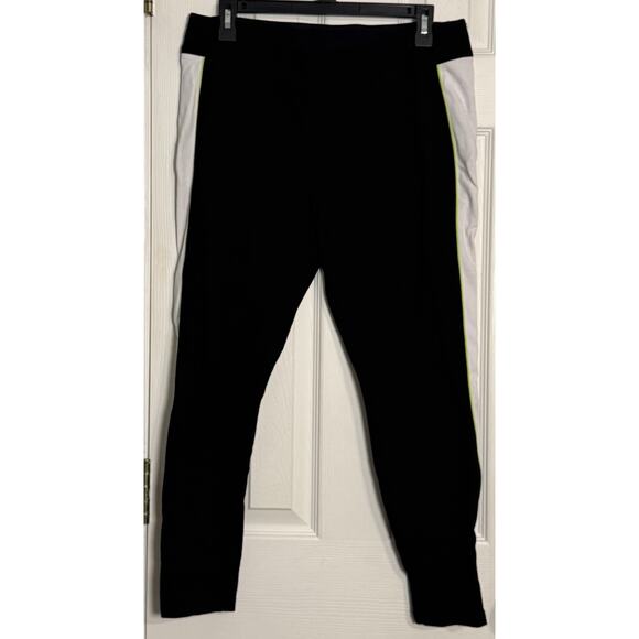 Nygard Slims Black Leggings With White/Green Side Stripes, Large - Picture 1 of 6